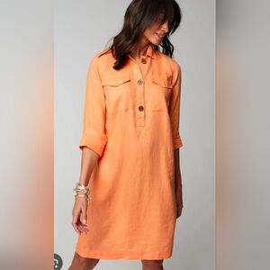 J. Jill Linen Popover Shirt Dress In Orange | Size P XS | Linen